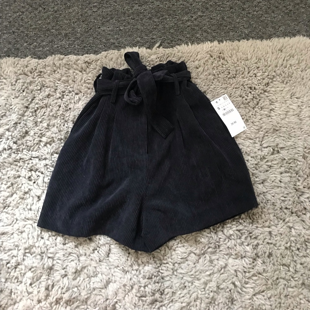 ZARA - Navy blue corduroy tie shorts NWT